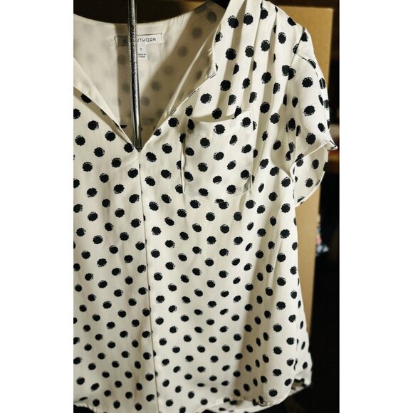 41 Hawthorn White & Black Polka Dot Tulip Sleeve Blouse‎ Pocket Accent Sz Small - Picture 2 of 12